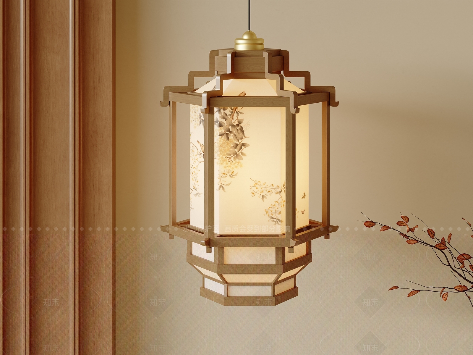 新中式日式卧室吊灯3D模型下载【ID:1207607409】