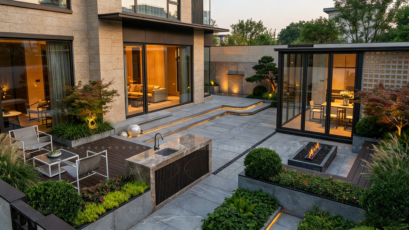 现代轻奢别墅庭院SU模型下载【ID:1207607976】