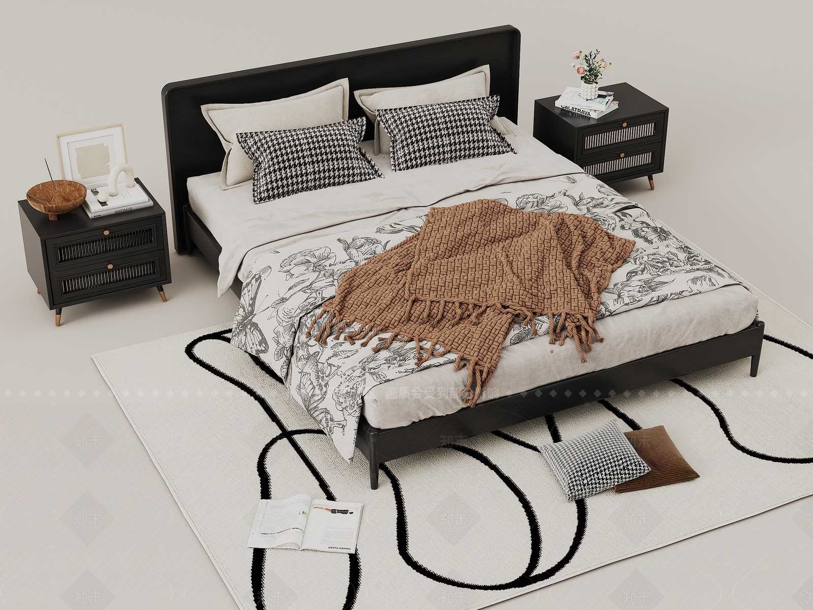 法式双人床3D模型下载【ID:1207618581】