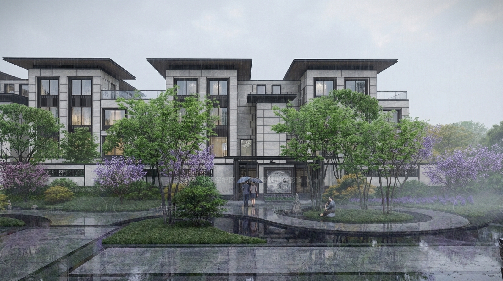 现代新中式售楼处建筑SU模型下载【ID:1207657294】