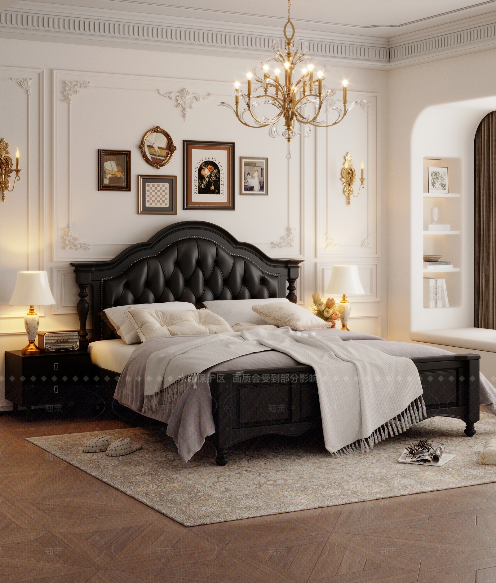 美式复古双人床3D模型下载【ID:1207623495】