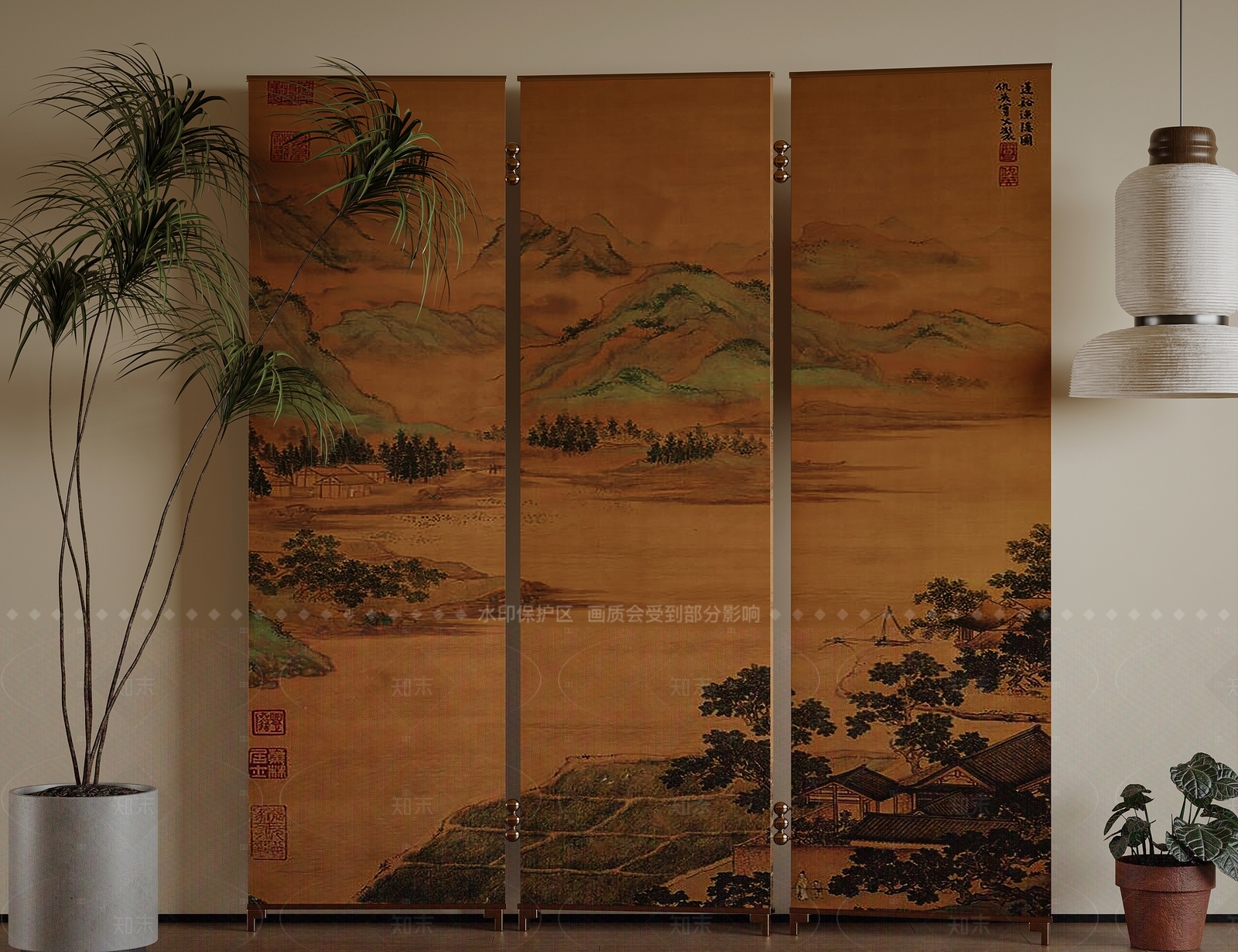 新中式中古屏风3D模型下载【ID:1207631592】