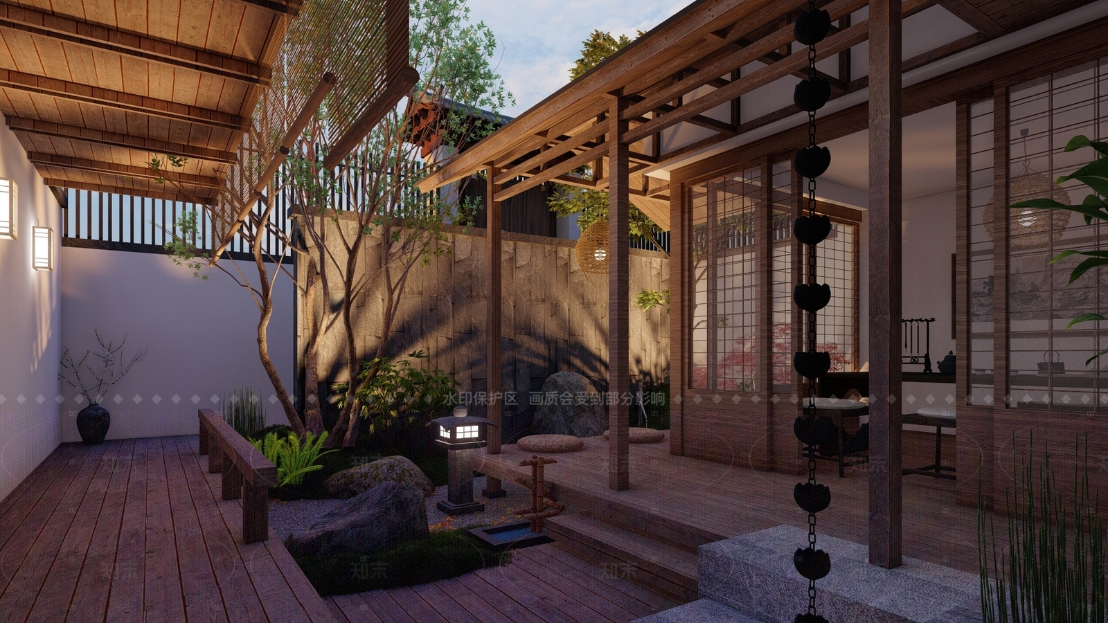 日式禅意别墅庭院SU模型下载【ID:1207631613】
