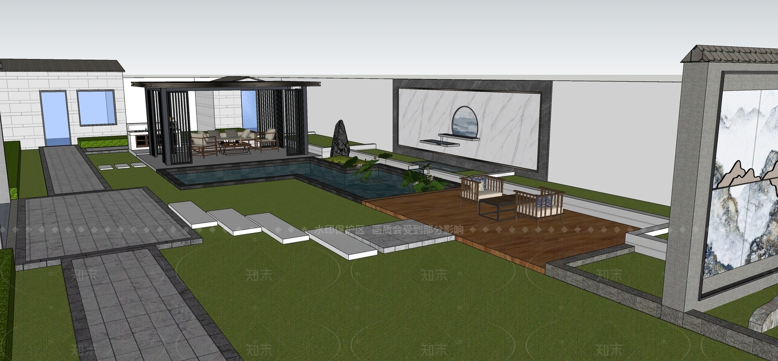 现代别墅庭院SU模型下载【ID:1207637337】