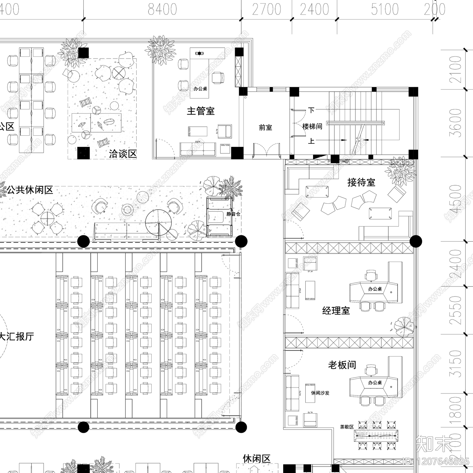 现代开放办公室cad施工图下载【ID:1207646896】