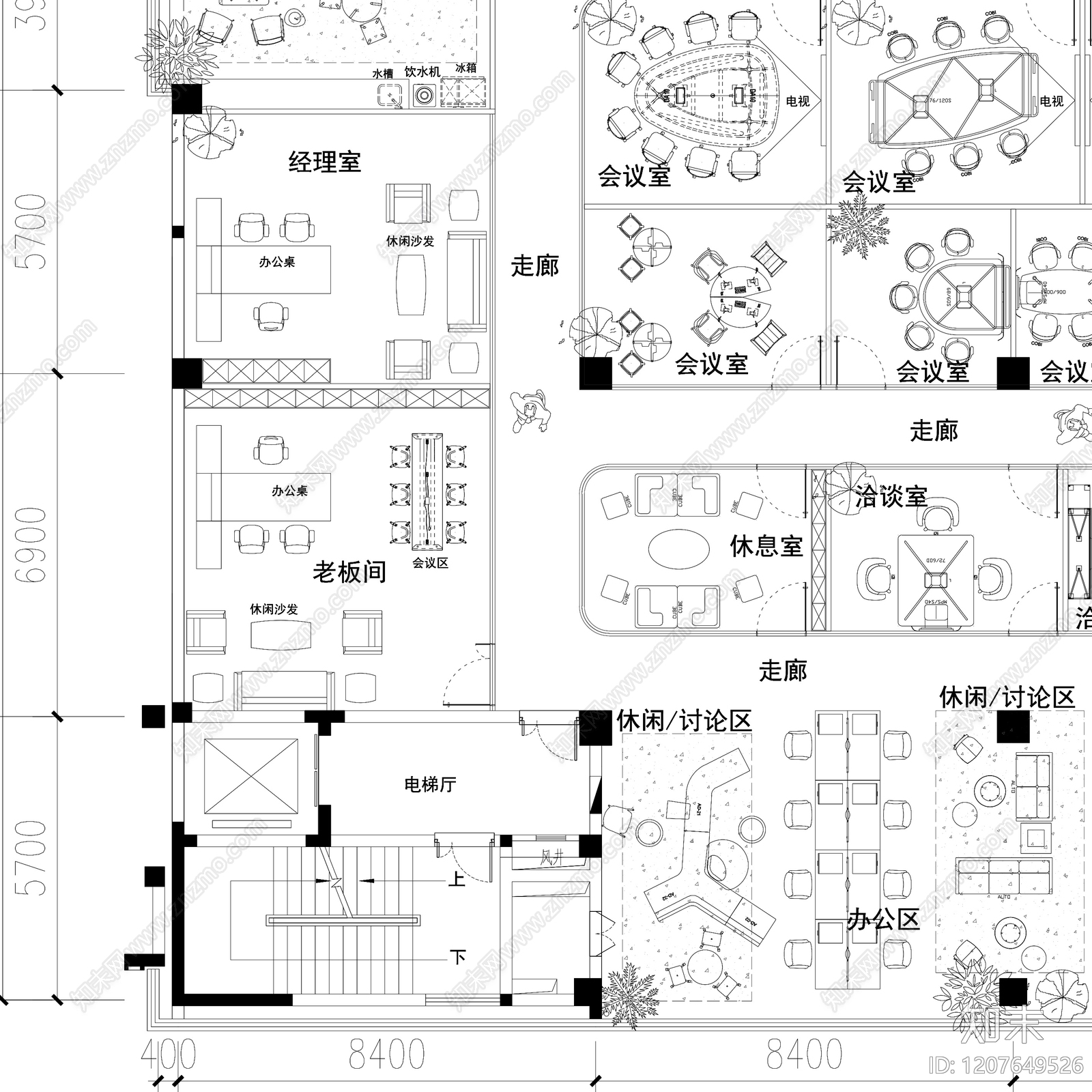 现代整体办公空间cad施工图下载【ID:1207649526】