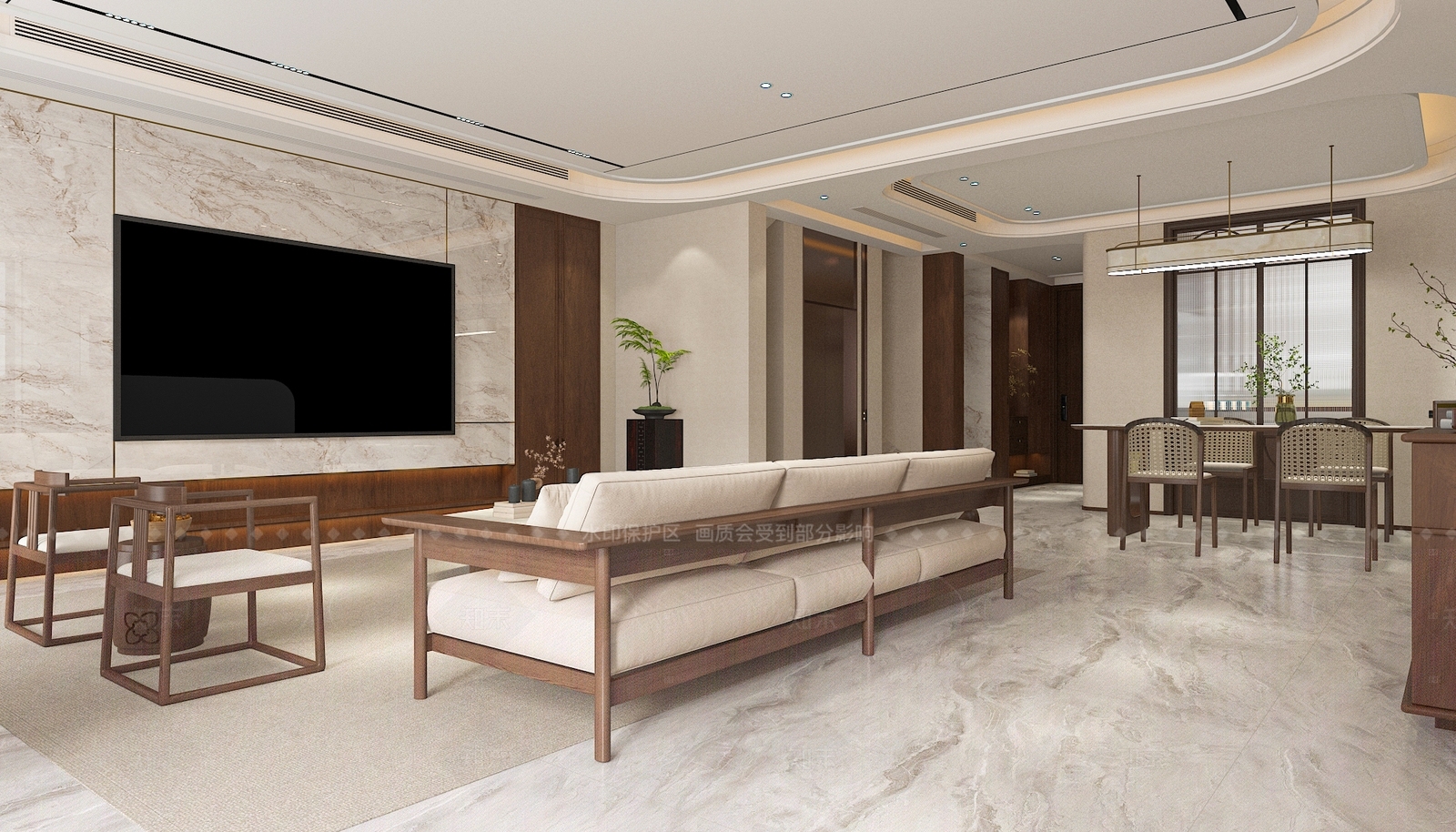 新中式中式别墅客厅3D模型下载【ID:1207650044】