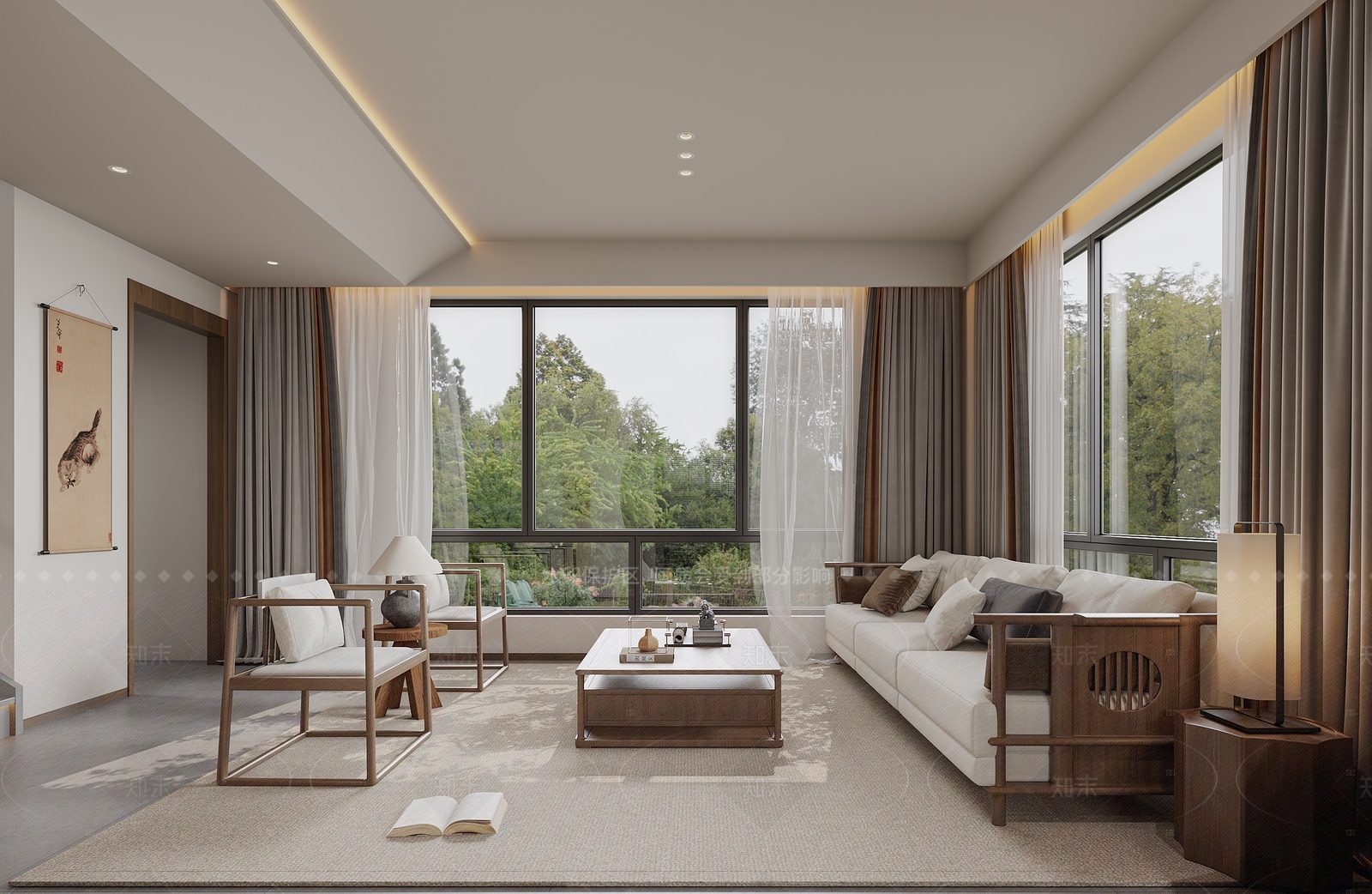 新中式中式别墅客厅3D模型下载【ID:1207659253】