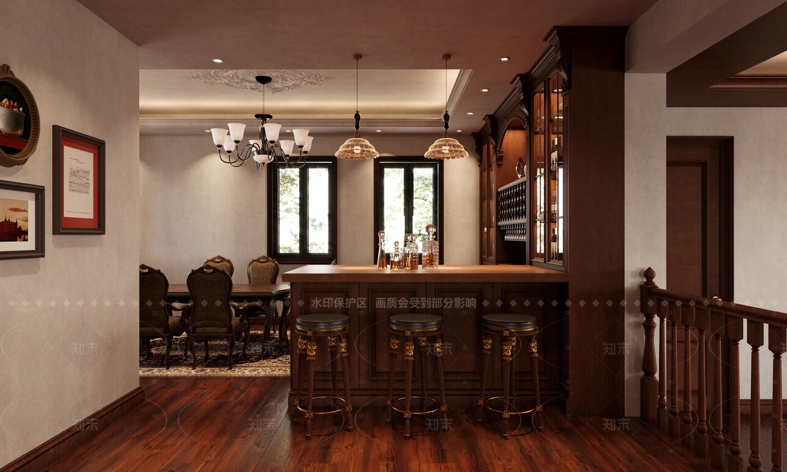 美式法式别墅餐厅3D模型下载【ID:1207660974】