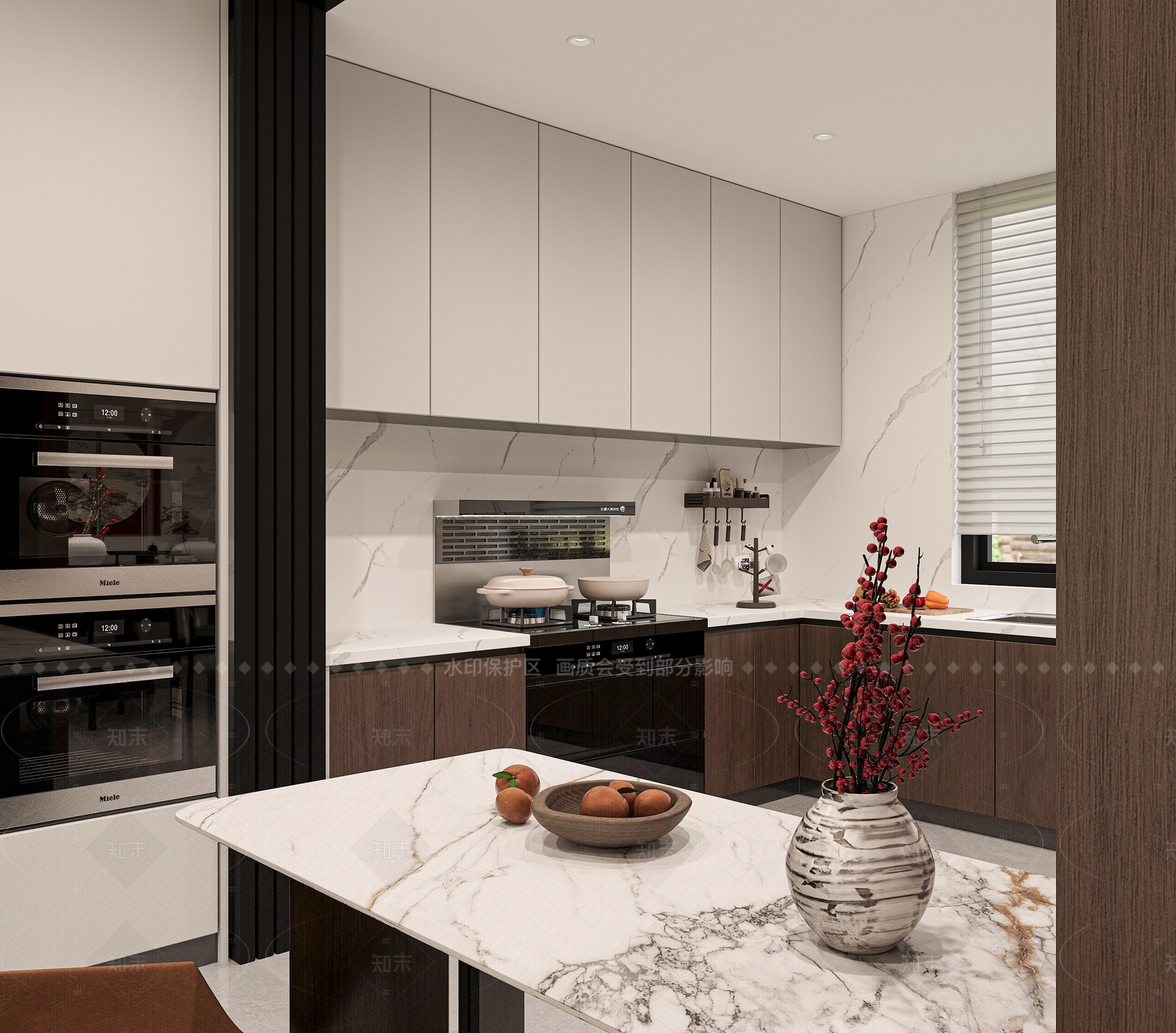 现代新中式开放式厨房3D模型下载【ID:1207667524】