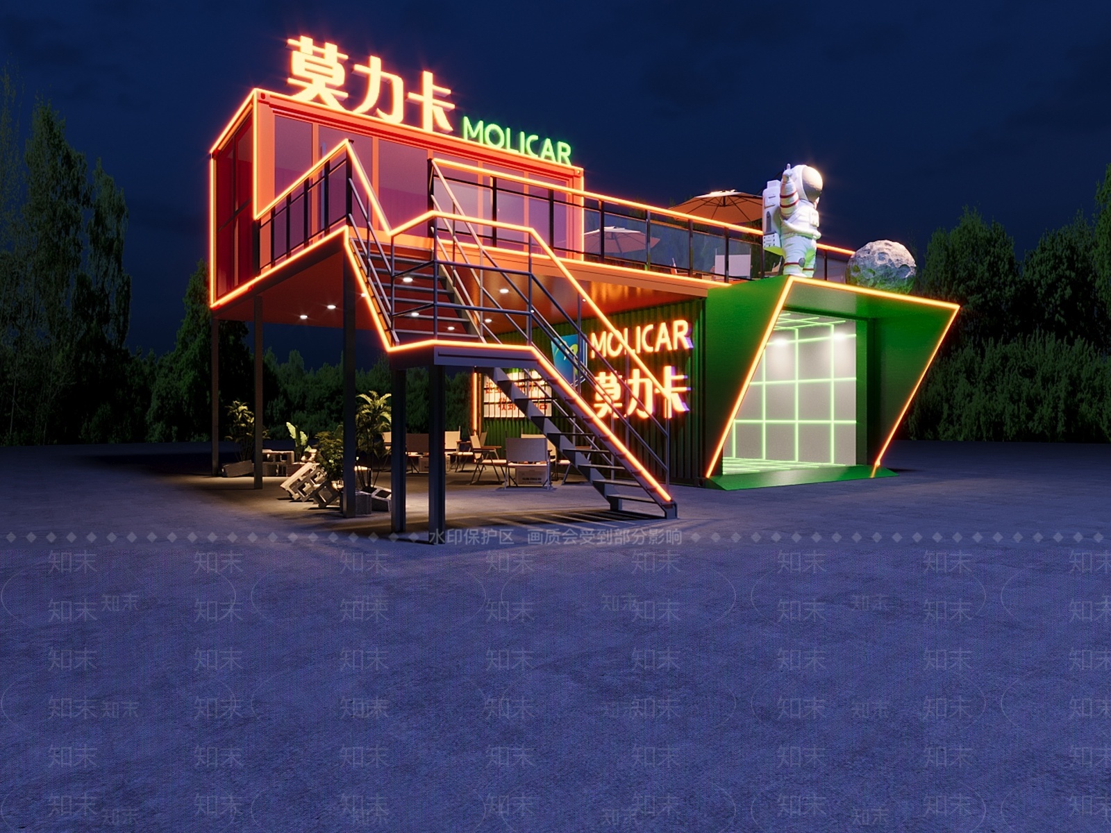 现代烧烤店门头门面3D模型下载【ID:1207670809】