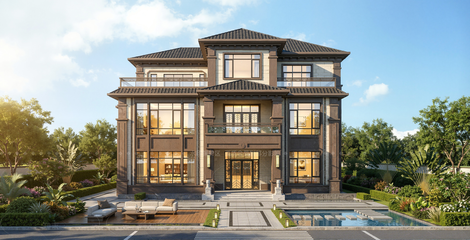 现代新中式别墅SU模型下载【ID:1207670925】