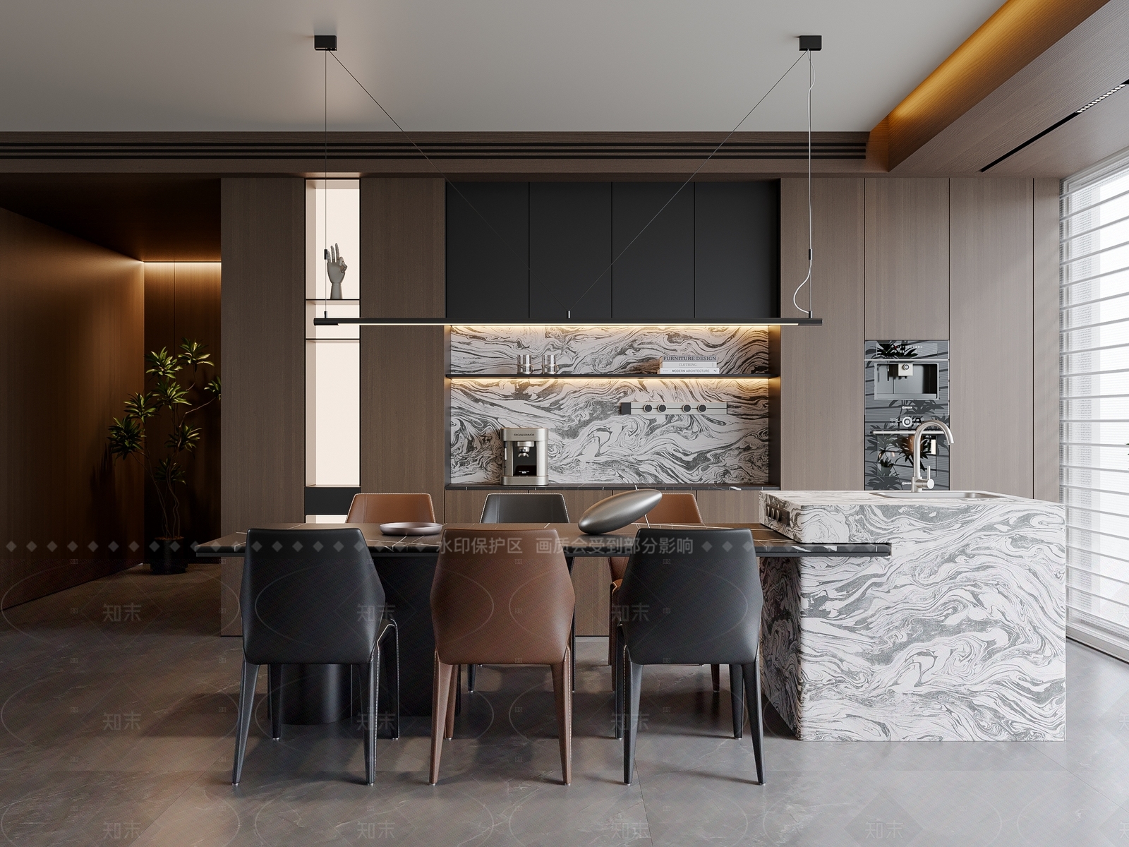 现代意式岛台餐厅3D模型下载【ID:1207672241】