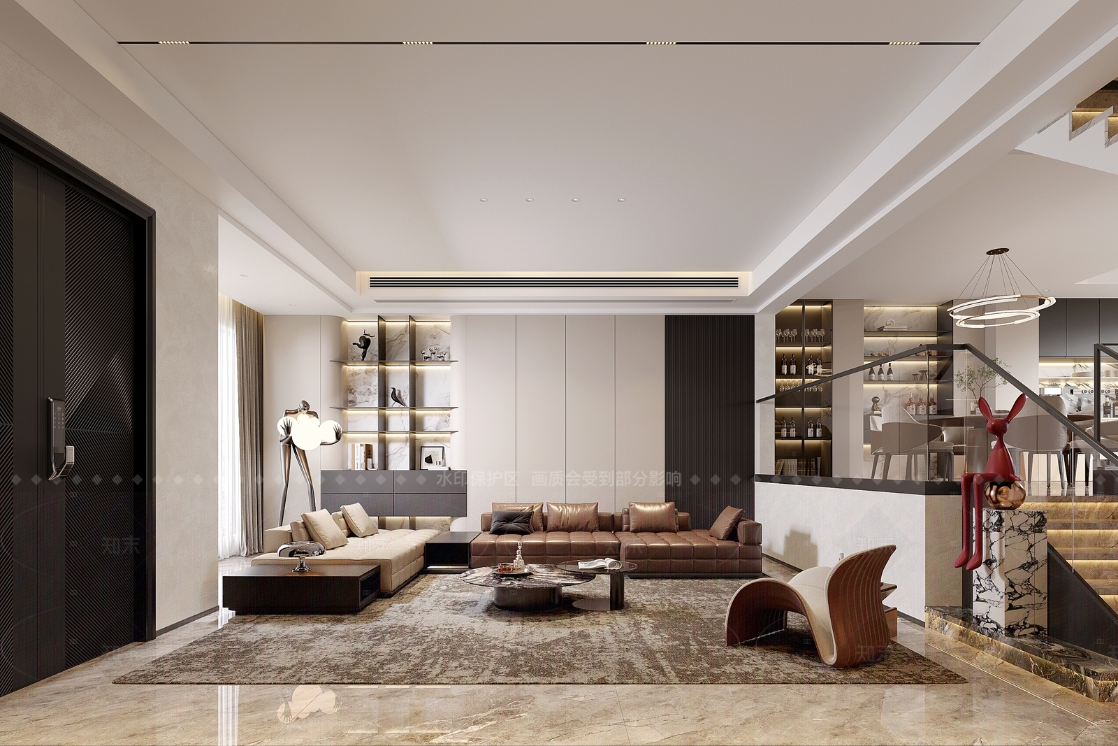 意式轻奢别墅客厅3D模型下载【ID:1207672416】