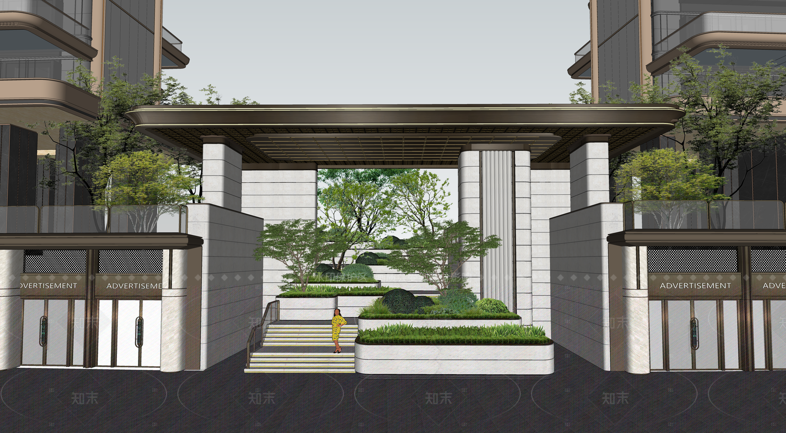 现代轻奢入口大门SU模型下载【ID:1207674365】