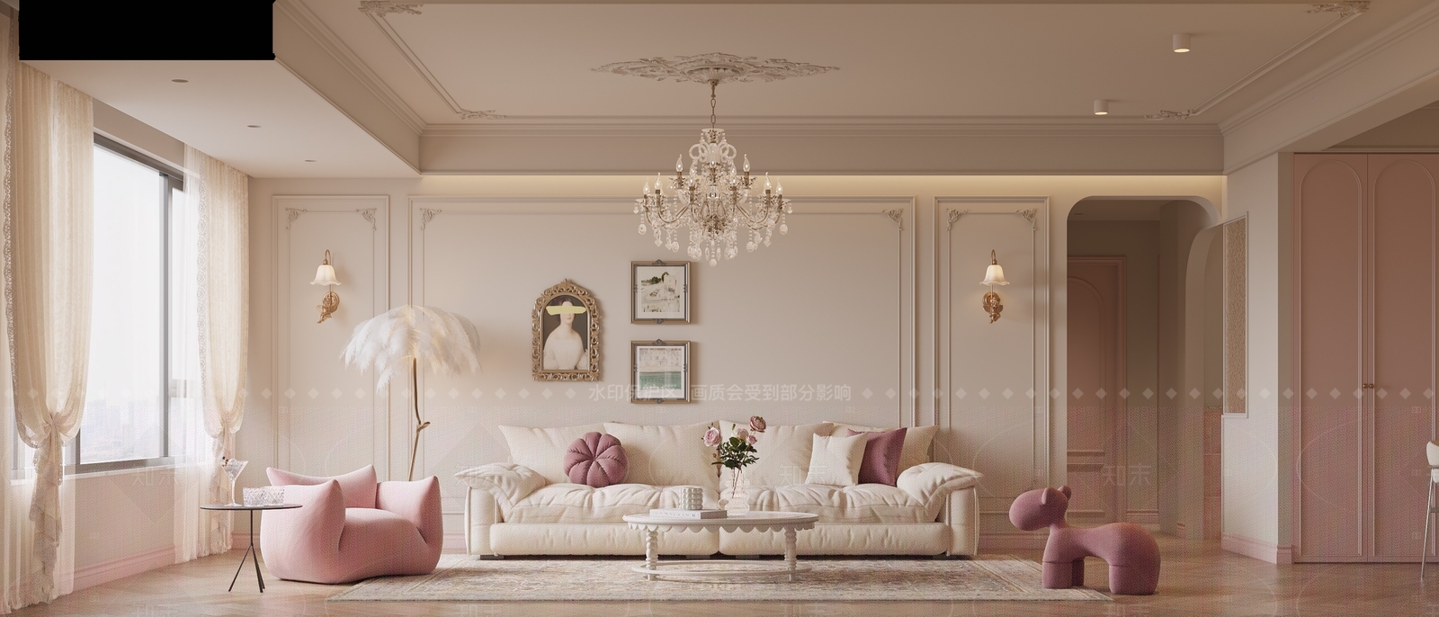 法式奶油家居客厅3D模型下载【ID:1207683914】