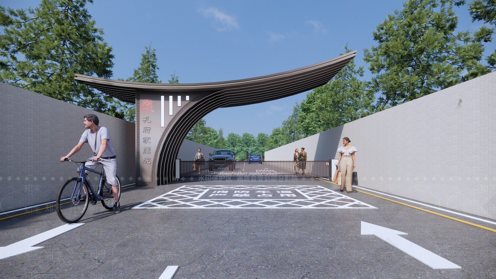 现代老旧小区社区主入口大门SU模型下载【ID:1207677530】