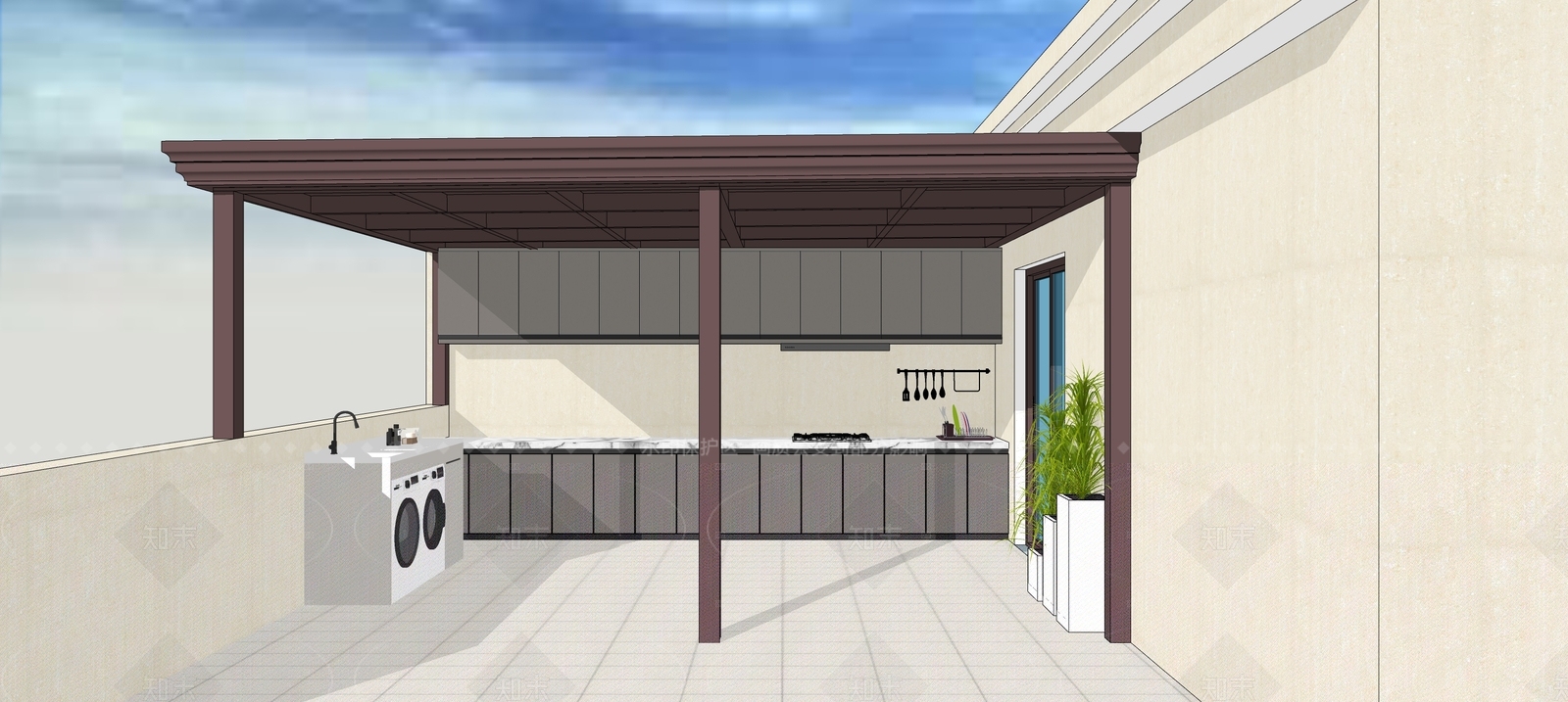 现代雨棚SU模型下载【ID:1207680518】