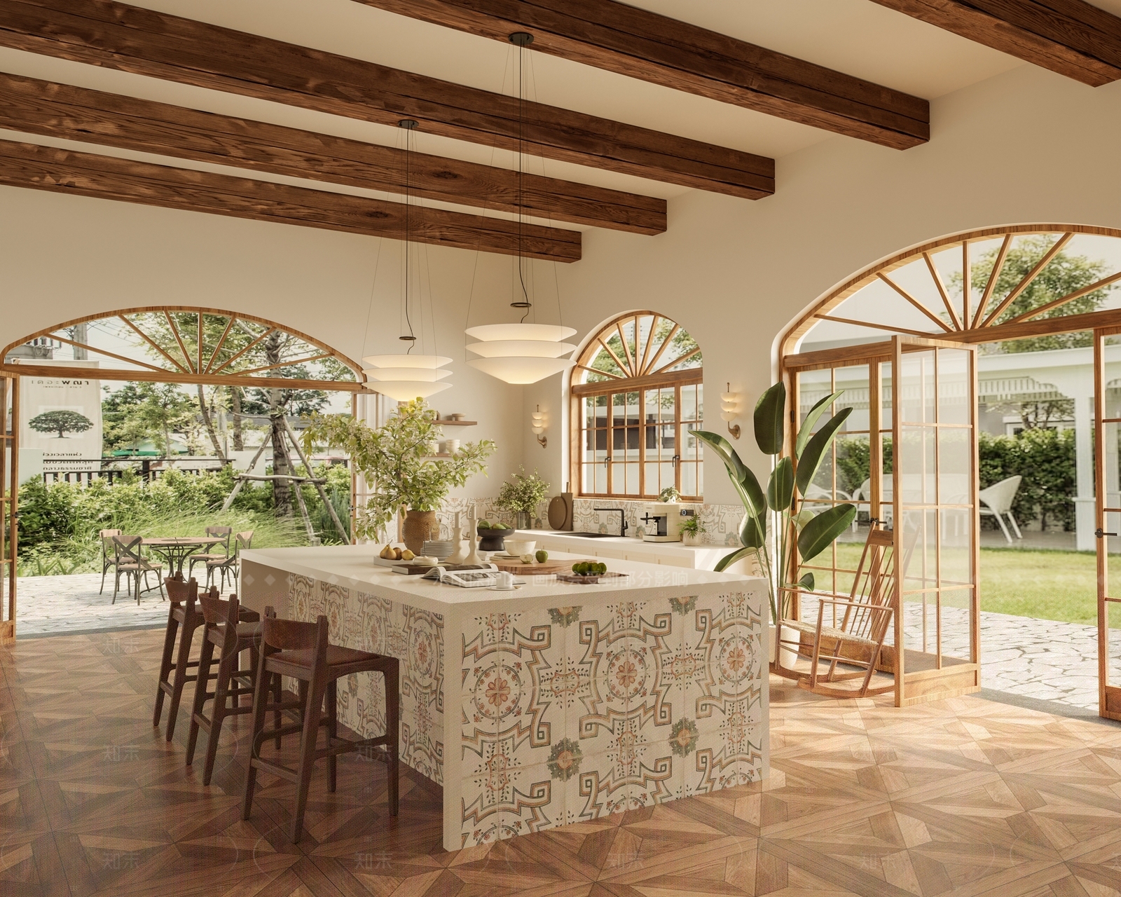 美式中古岛台餐厅3D模型下载【ID:1207689770】