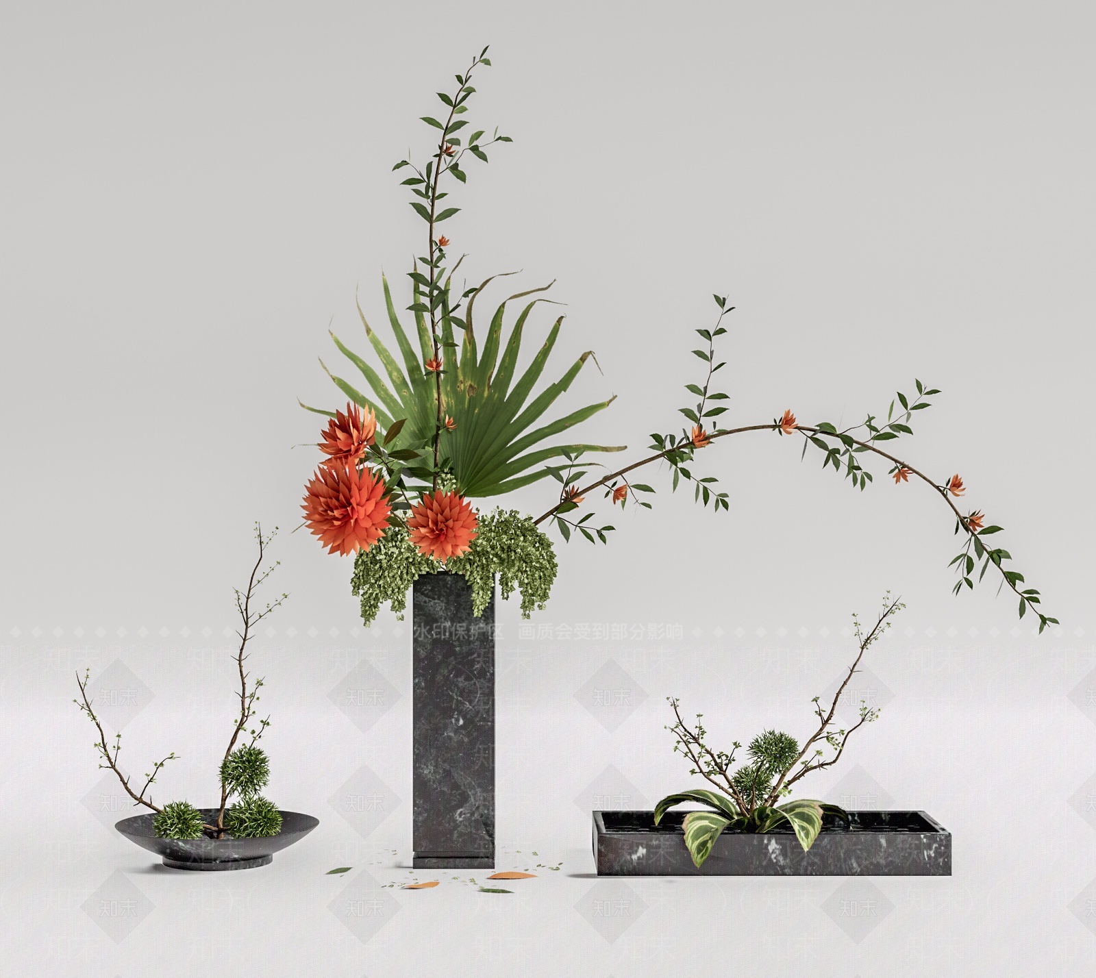 新中式植物盆栽SU模型下载【ID:1207690643】