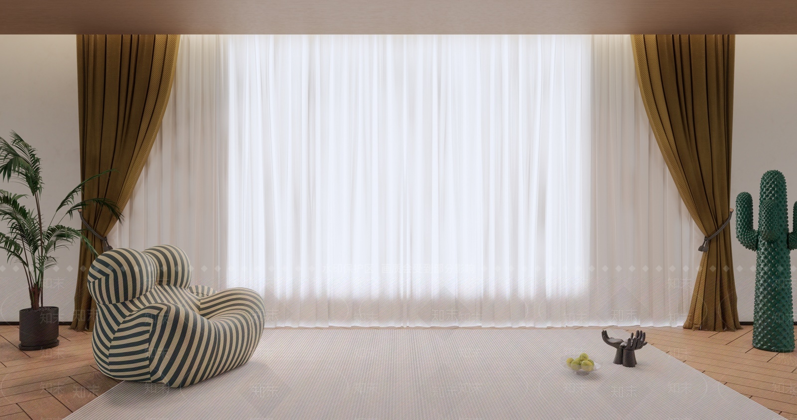 现代亚麻窗帘窗纱SU模型下载【ID:1207691080】