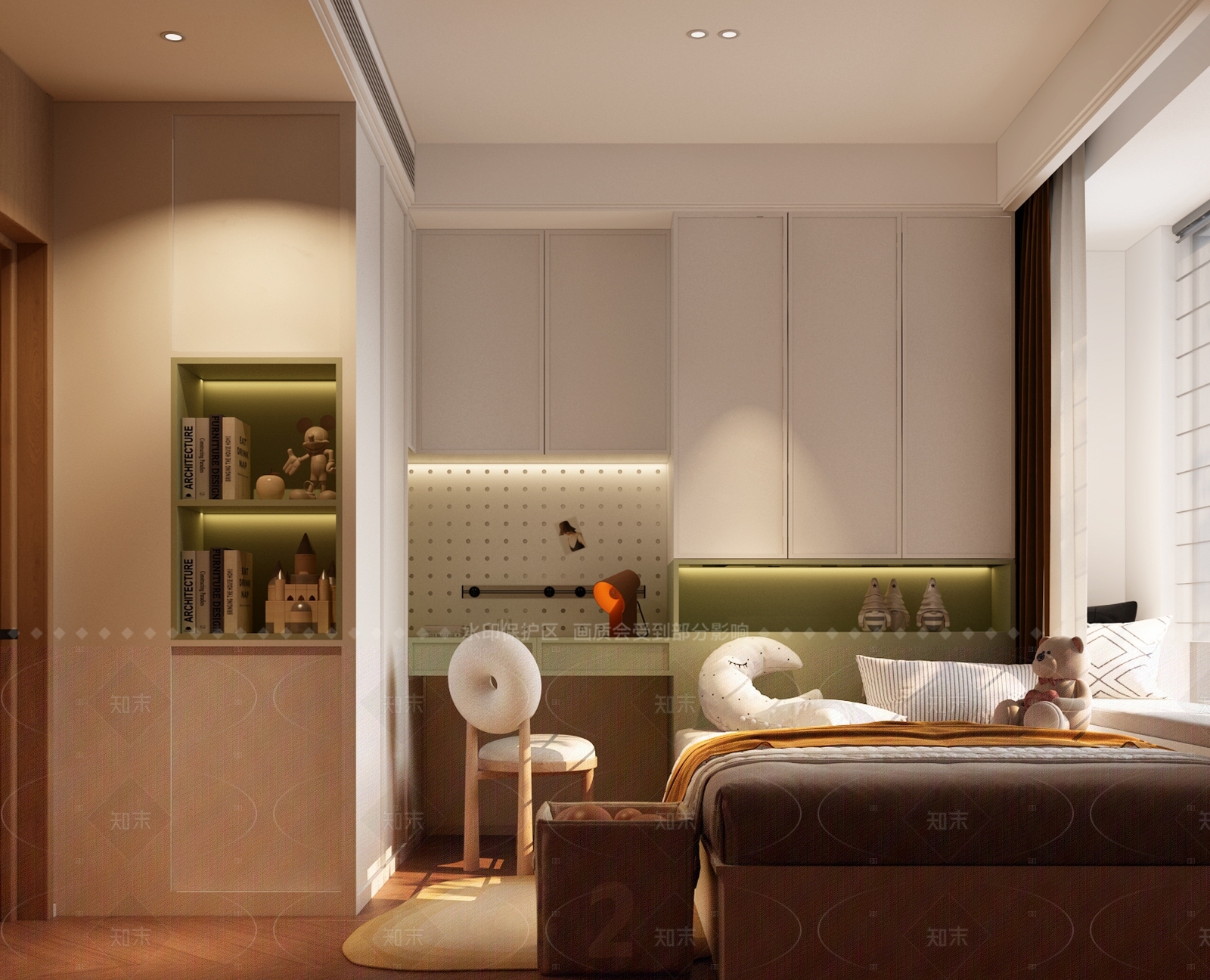 现代奶油通用儿童房3D模型下载【ID:1207691620】