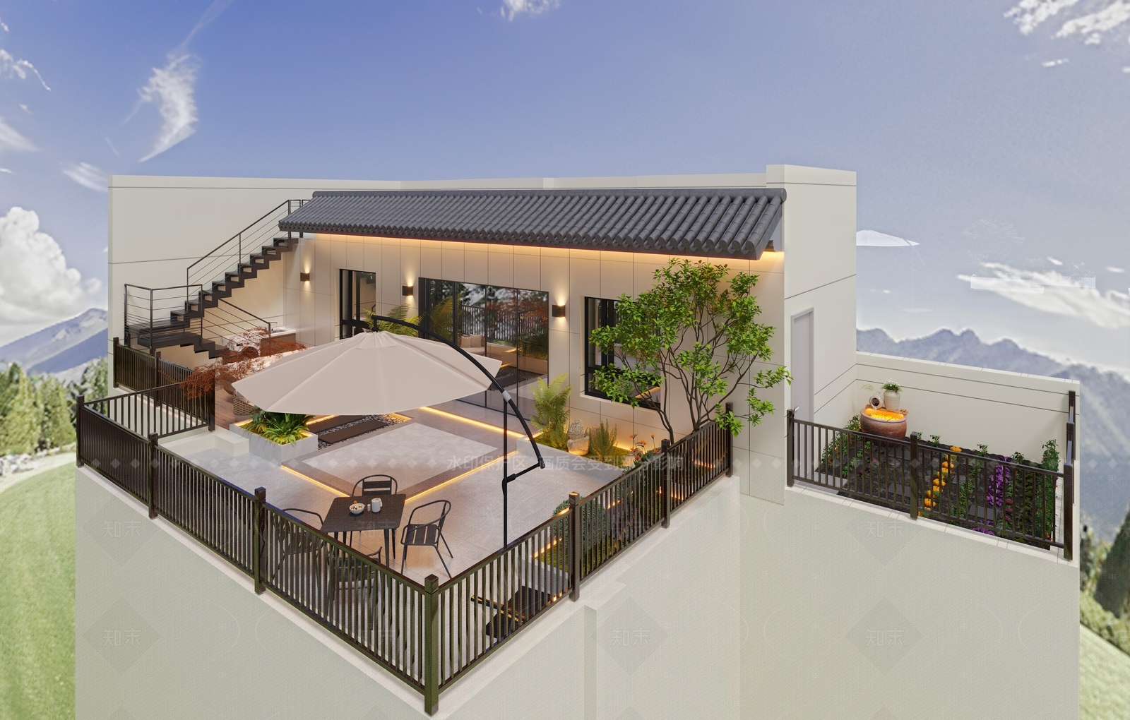 现代新中式阳台3D模型下载【ID:1207692660】