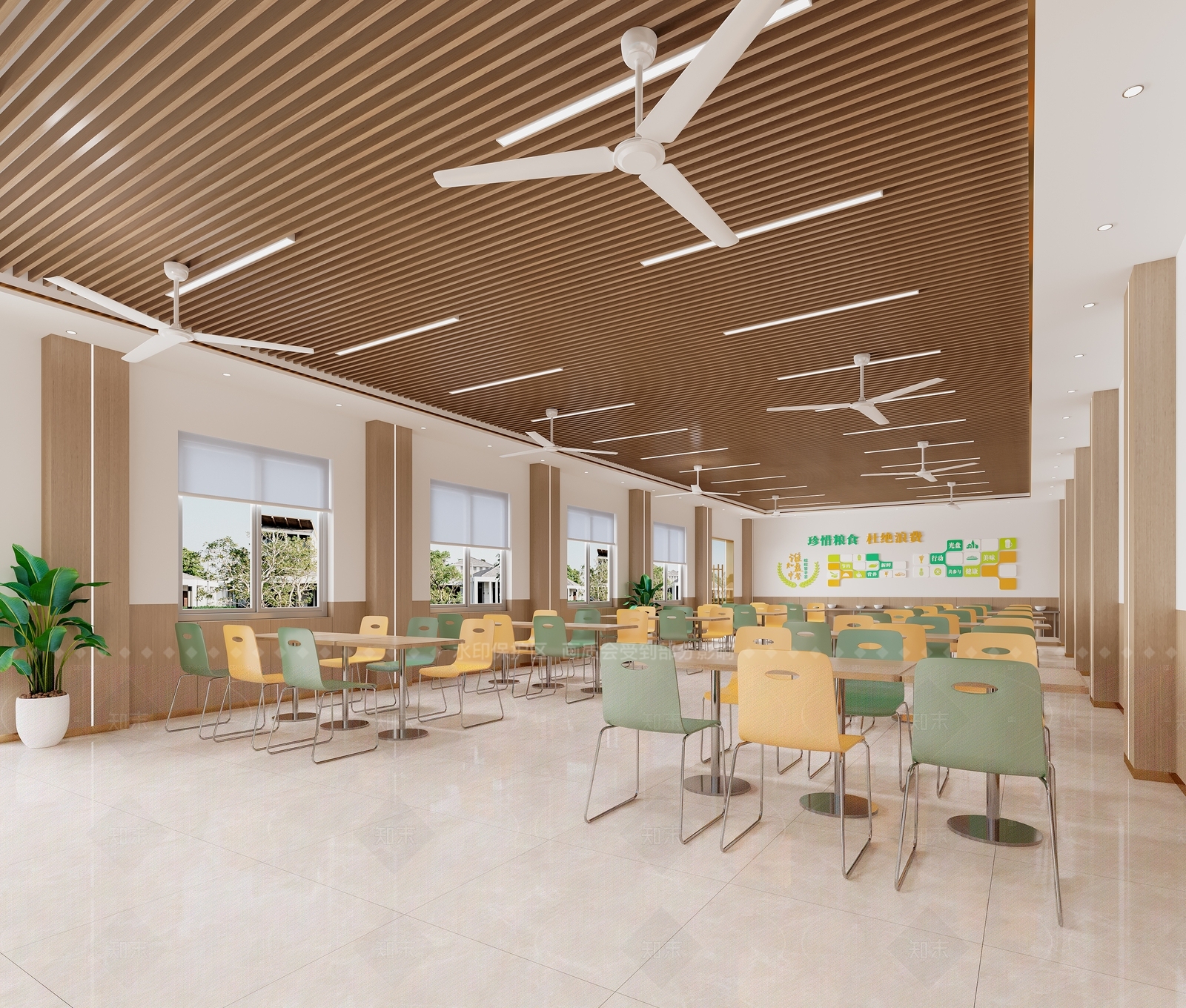 现代简约学生食堂3D模型下载【ID:1207692787】