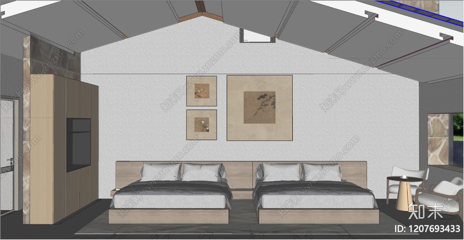 中式新中式风格建筑SU模型下载【ID:1207693433】