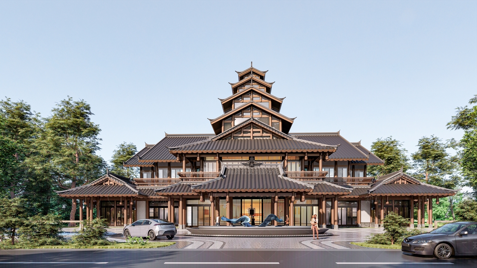 新中式中式售楼处建筑SU模型下载【ID:1207695037】