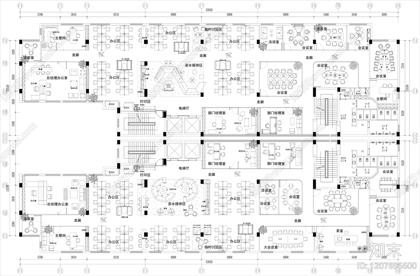 现代整体办公空间cad施工图下载【ID:1207696600】