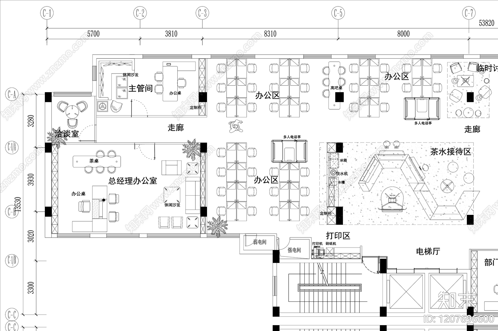 现代整体办公空间cad施工图下载【ID:1207696600】