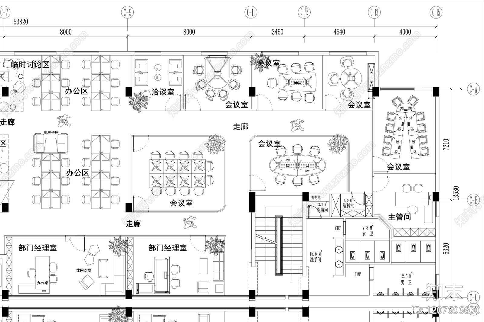 现代整体办公空间cad施工图下载【ID:1207696600】