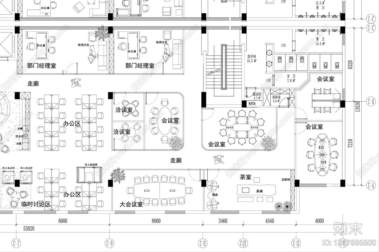 现代整体办公空间cad施工图下载【ID:1207696600】