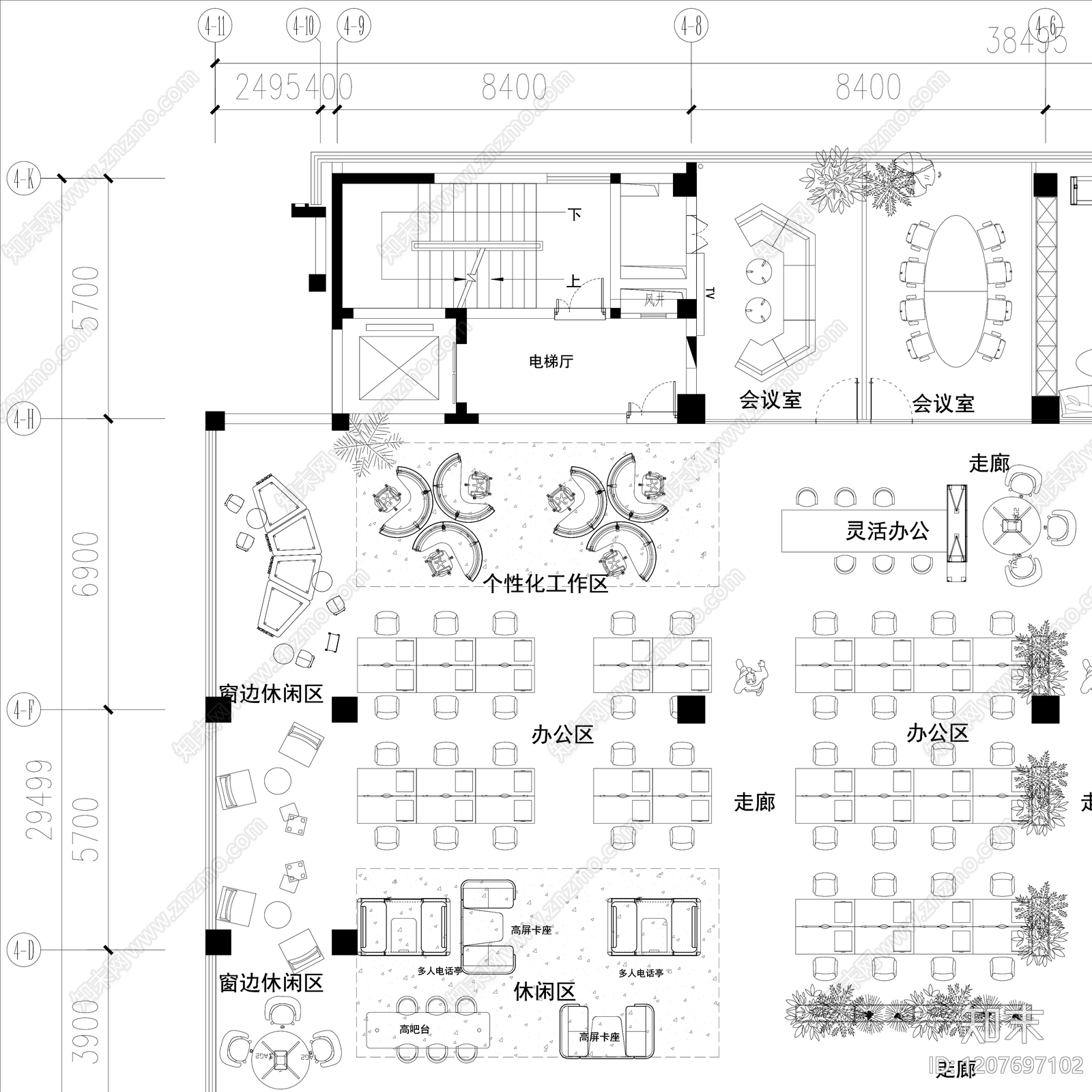 极简整体办公空间cad施工图下载【ID:1207697102】