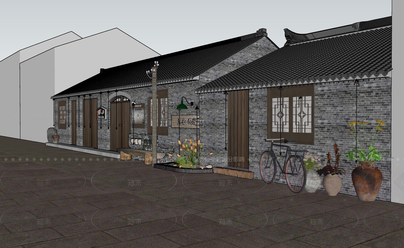 中式复古古建筑SU模型下载【ID:1207750635】