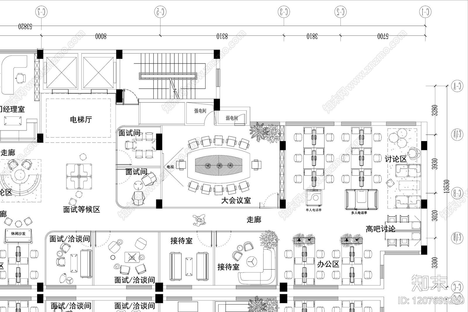 简约整体办公空间cad施工图下载【ID:1207699260】