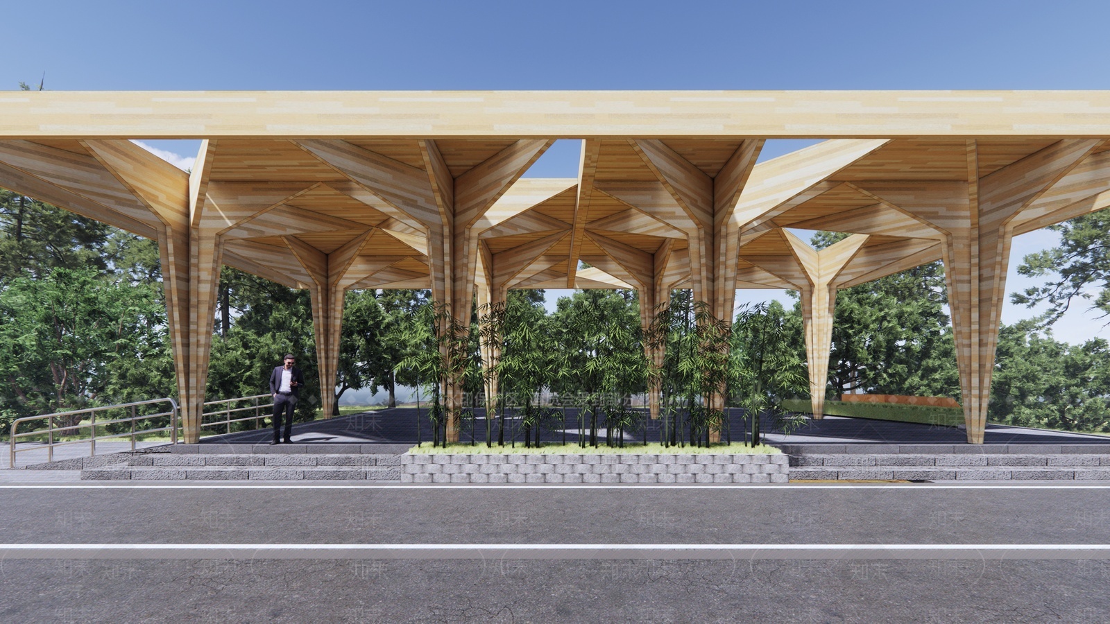 现代木质八角雨棚SU模型下载【ID:1207699105】