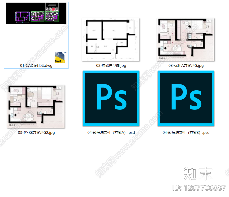 小户型平层cad施工图下载【ID:1207700887】