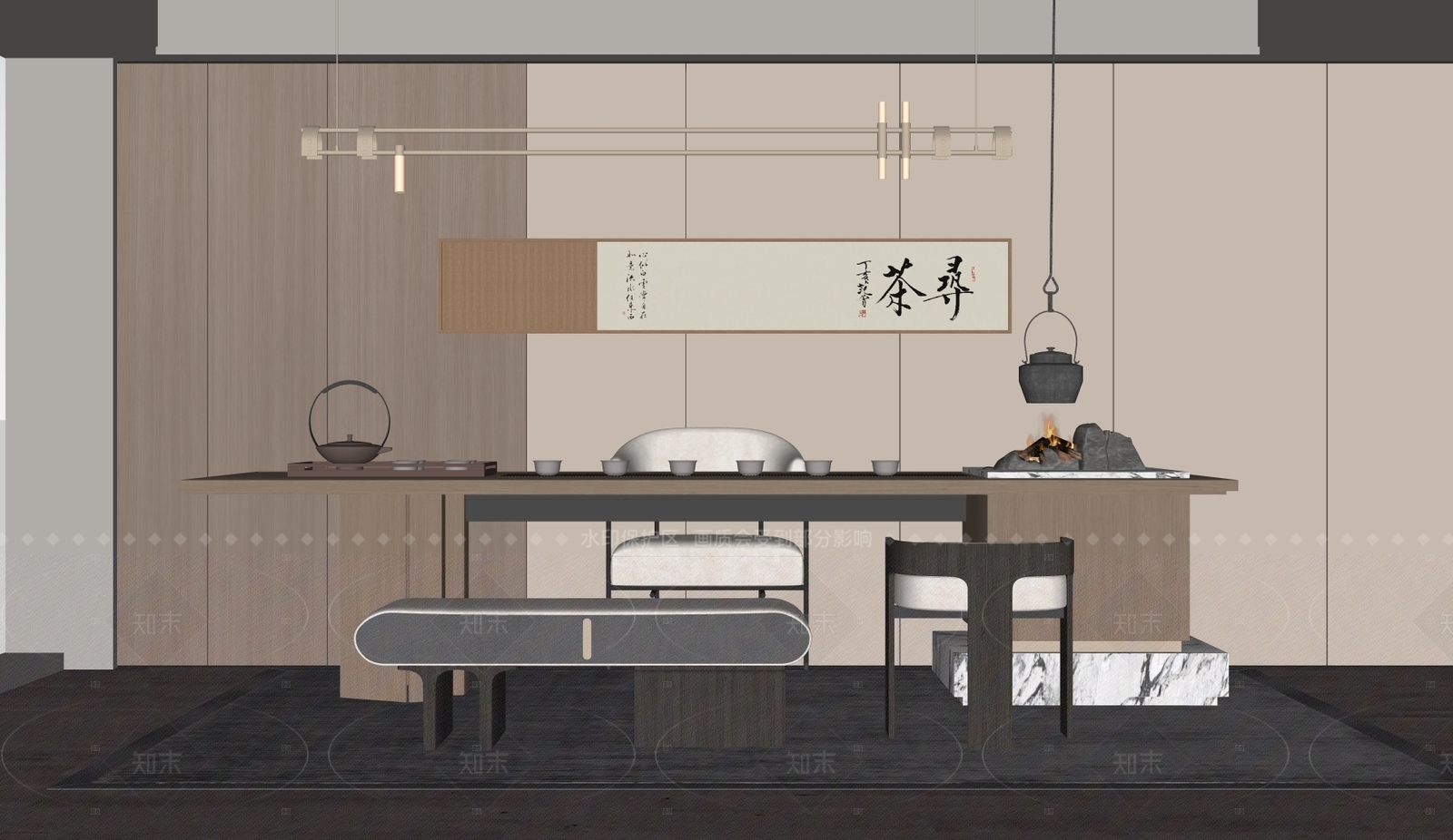 新中式茶室SU模型下载【ID:1207702082】