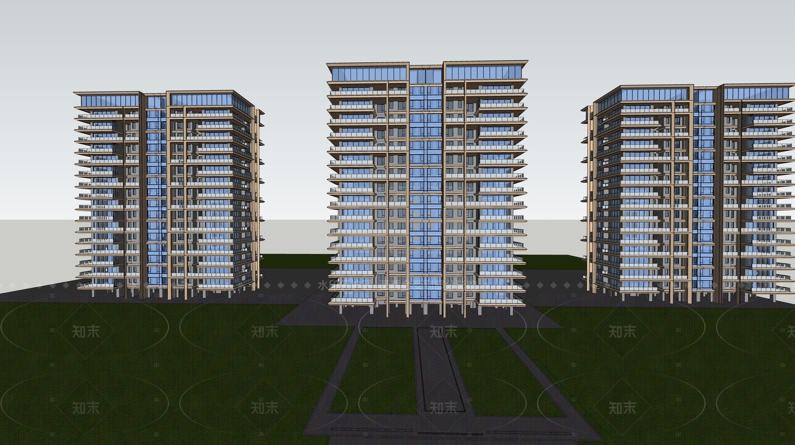 现代高层住宅SU模型下载【ID:1207704131】