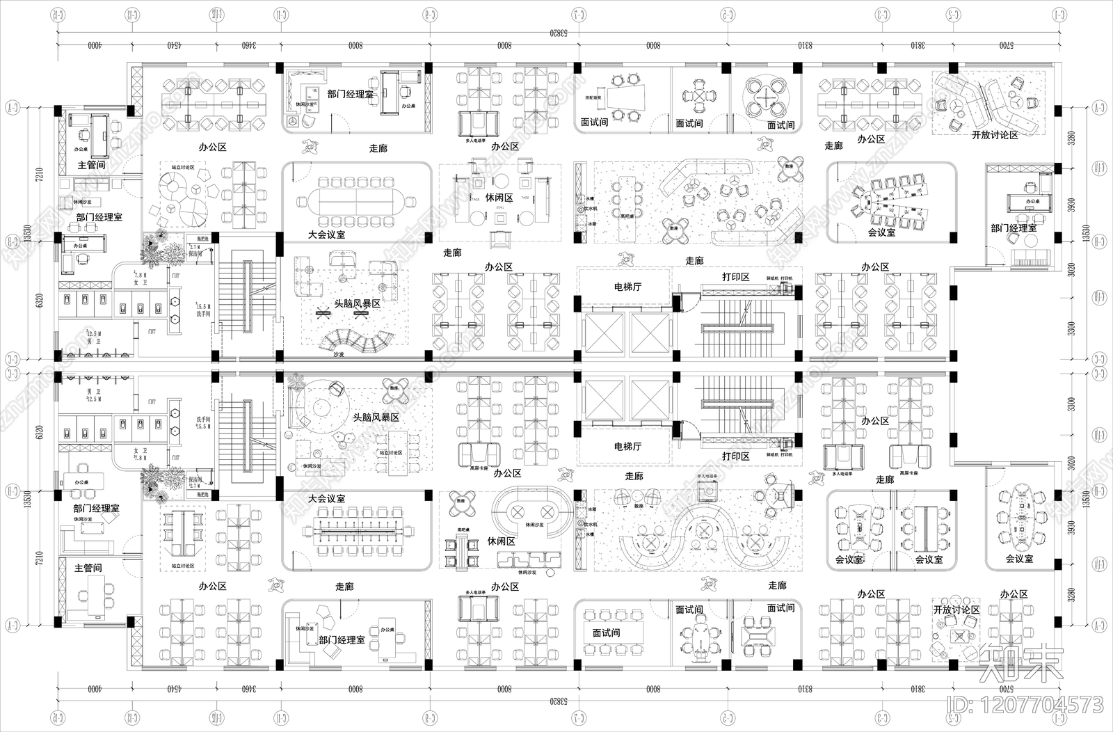 现代开放办公室施工图下载【ID:1207704573】