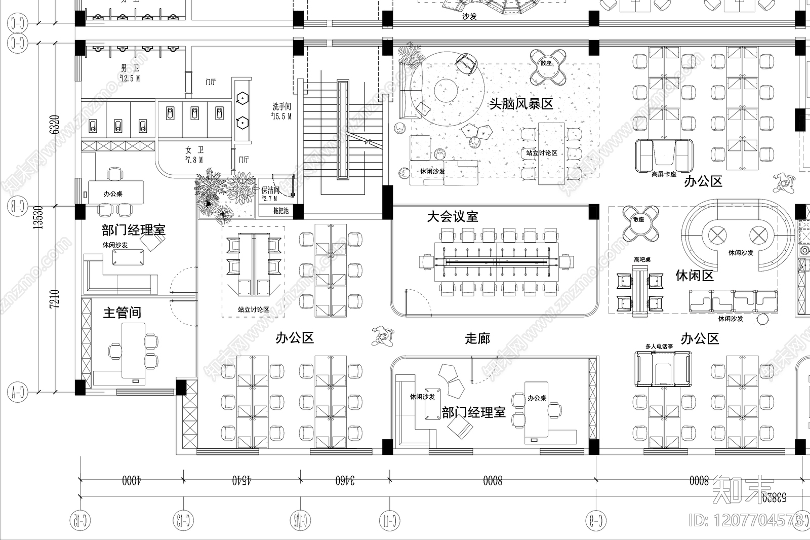 现代开放办公室cad施工图下载【ID:1207704573】