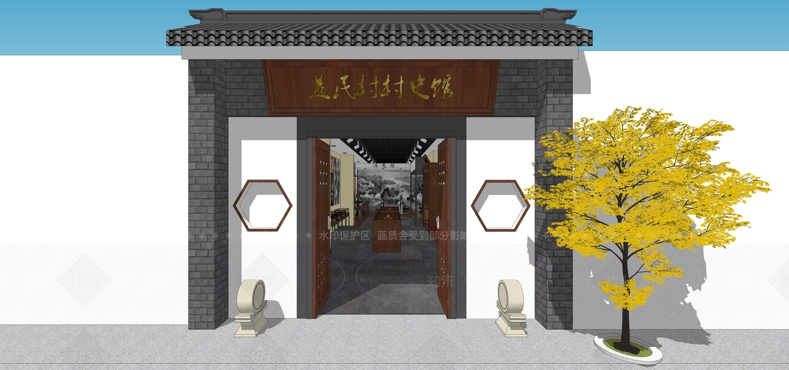 新中式博物馆SU模型下载【ID:1207736561】
