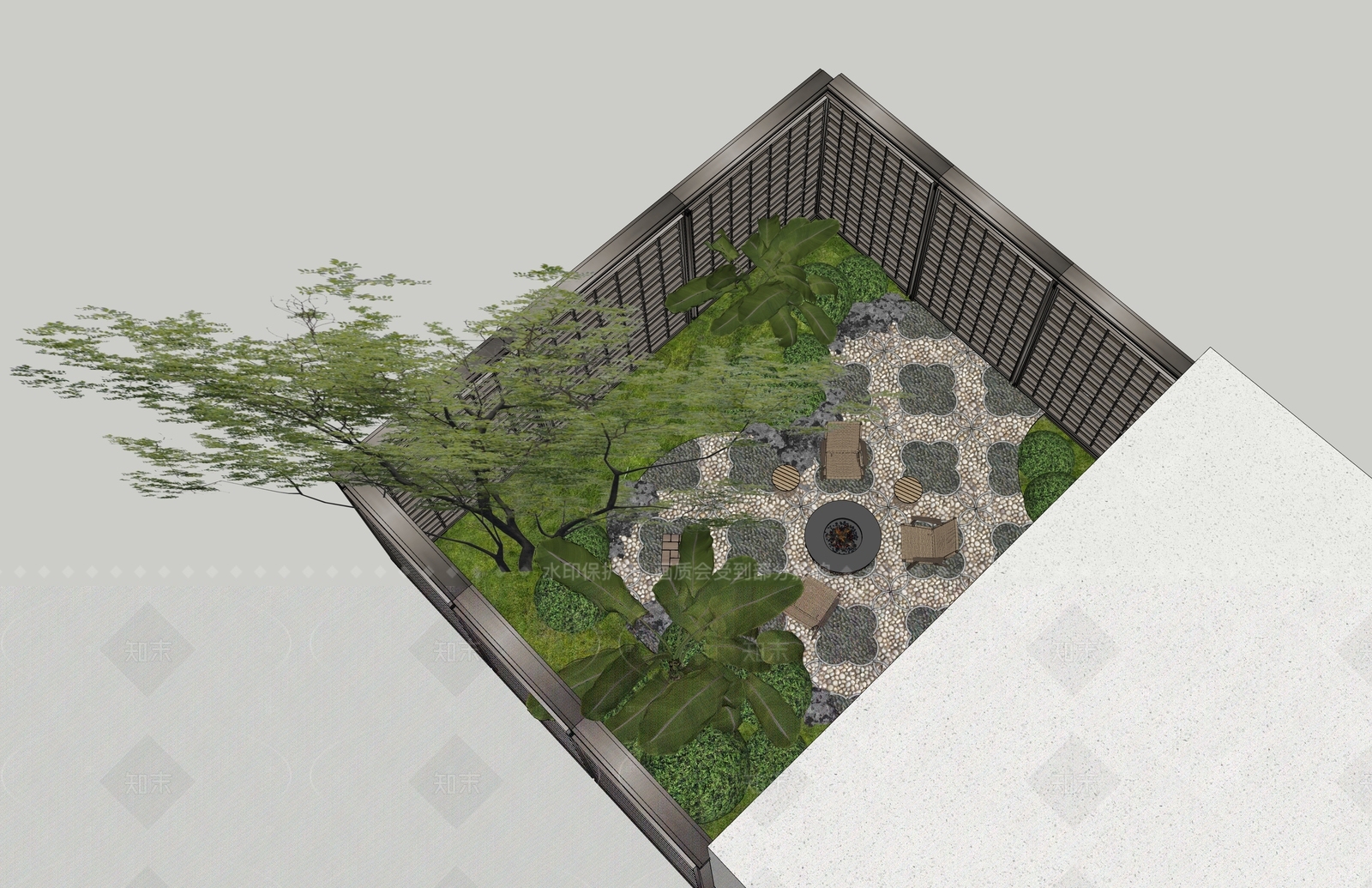现代新中式别墅庭院SU模型下载【ID:1207709875】