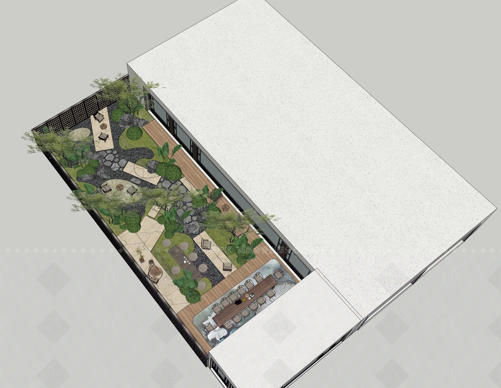 现代新中式别墅庭院SU模型下载【ID:1207709961】