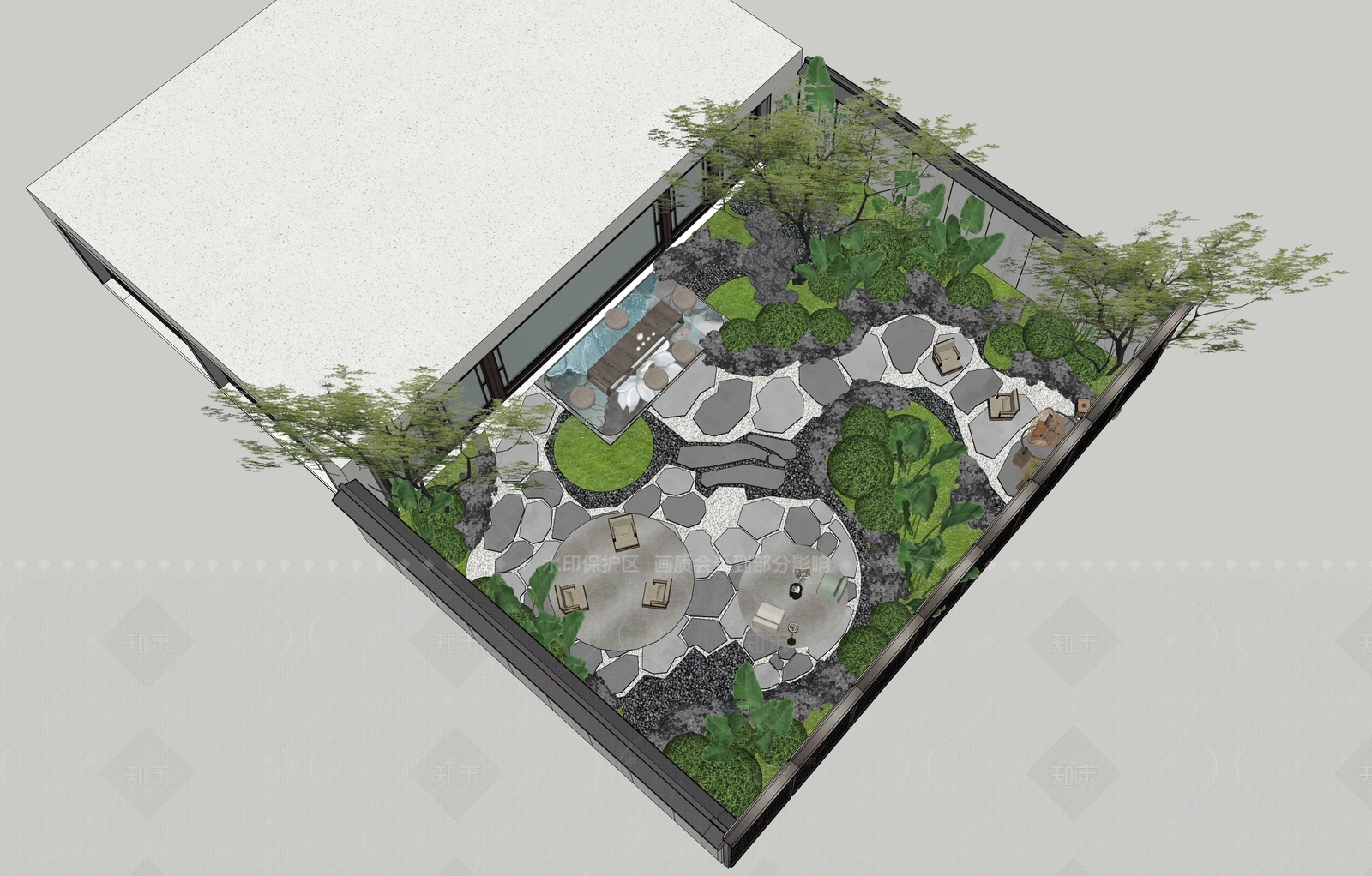 现代新中式别墅庭院SU模型下载【ID:1207709943】