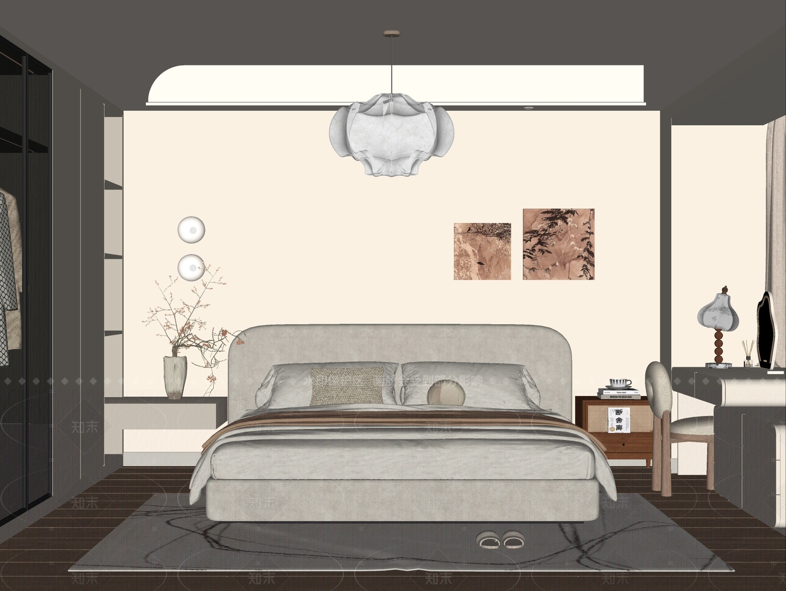 侘寂中古家居卧室SU模型下载【ID:1207710387】