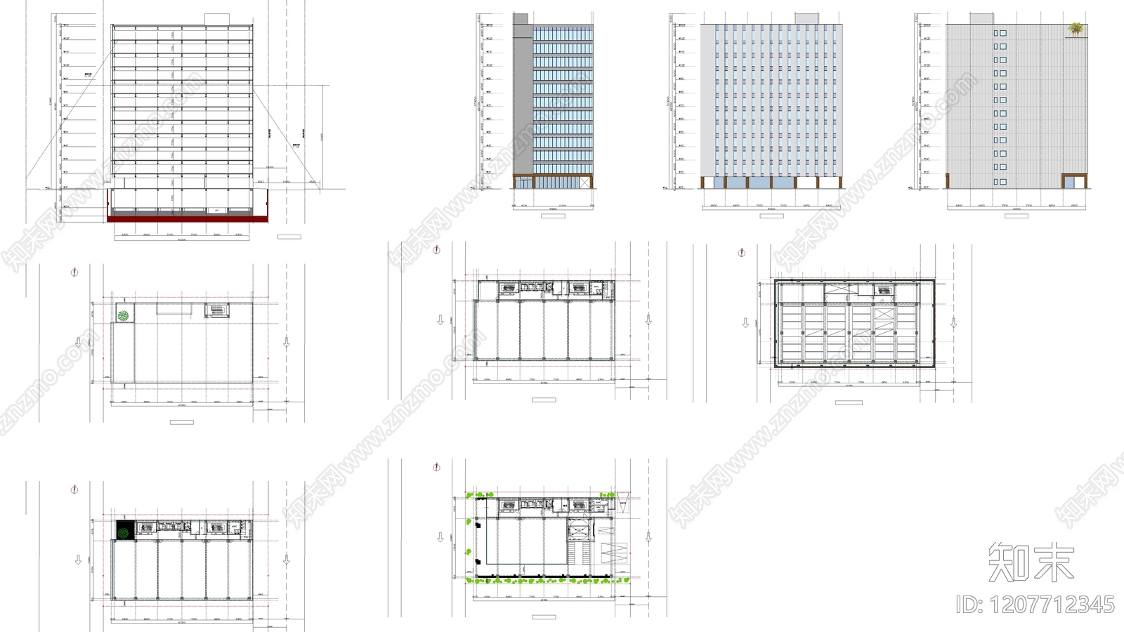 现代办公楼建筑施工图下载【ID:1207712345】