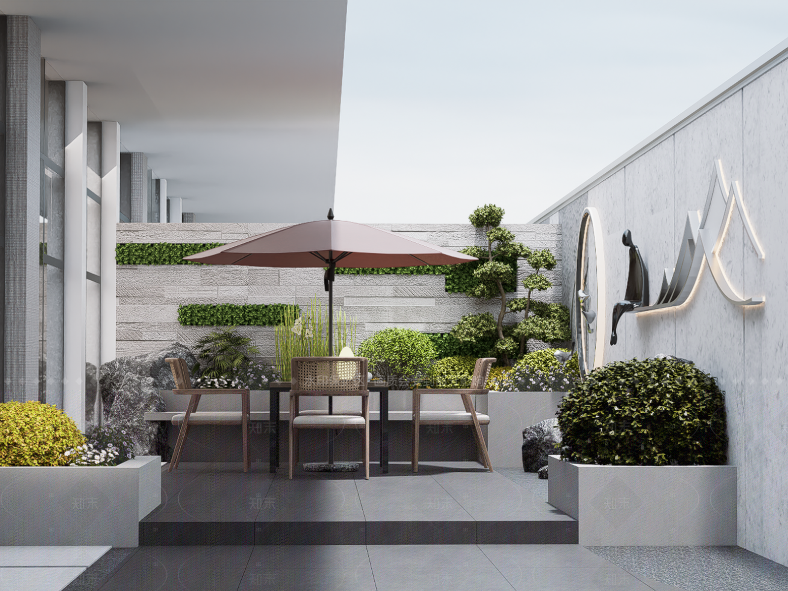 新中式现代庭院小品SU模型下载【ID:1207712789】